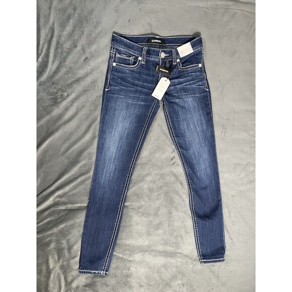 Express Jeans Low Rise Legging Size 4 Womens Medium Wash Blue Denim - Picture 3 of 12